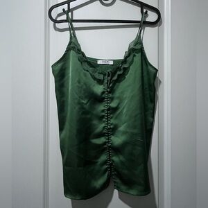 Flowy green satin- textured top